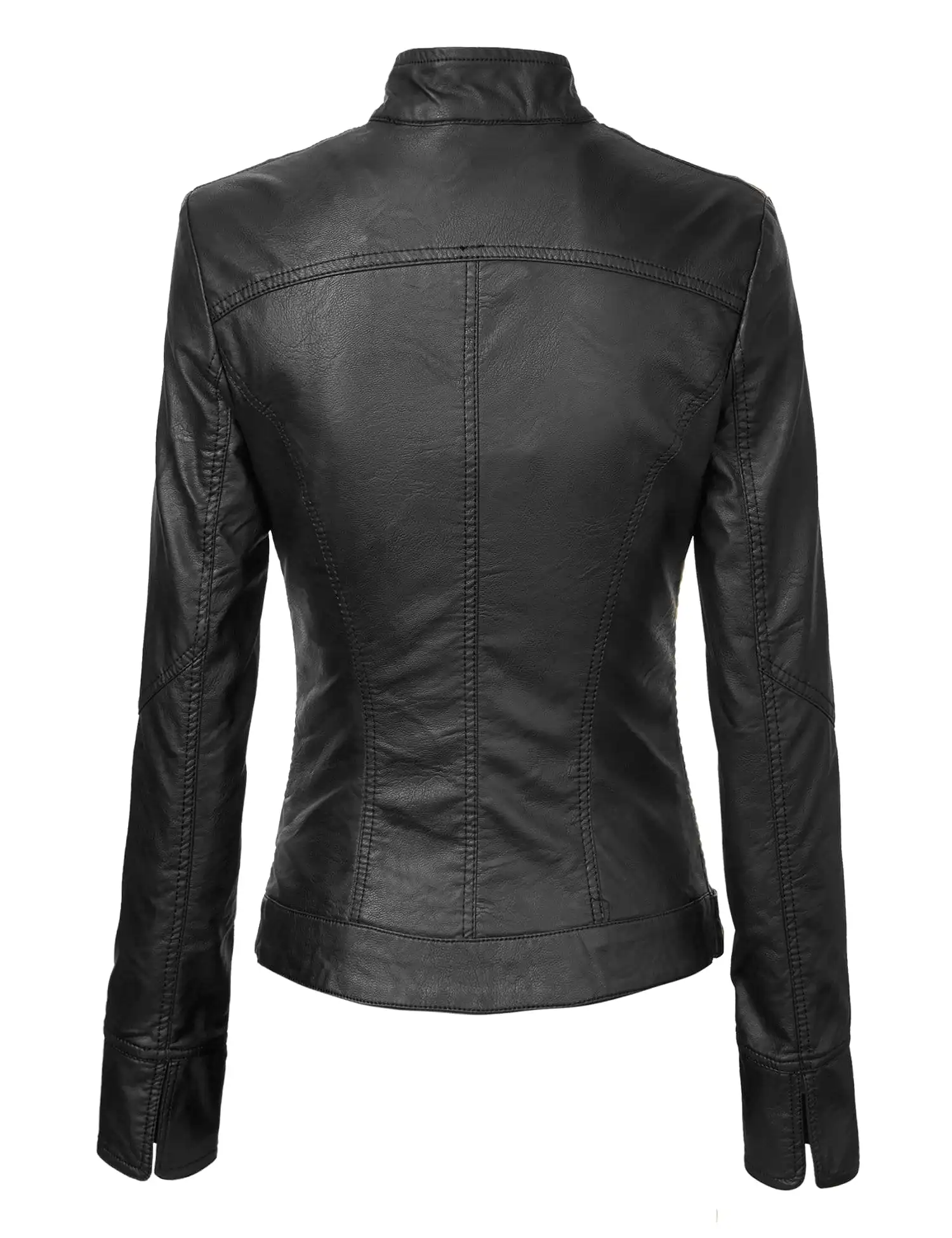 Made By Johnny MBJ Womens Faux Leather Zip Up Moto Biker Jacket with Stitching Detail