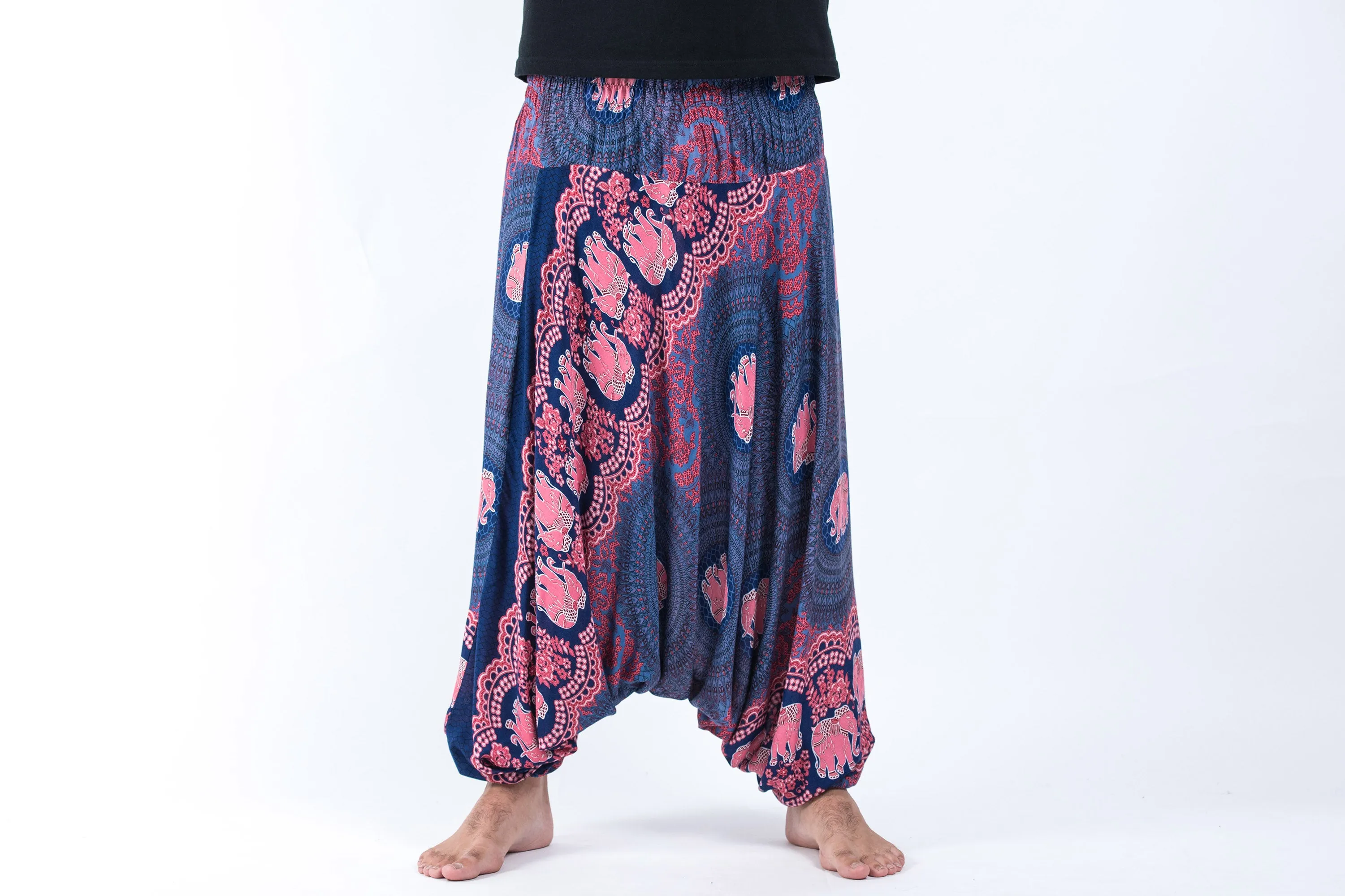 Mandala Elephant Drop Crotch Men's Elephant Pants in Blue