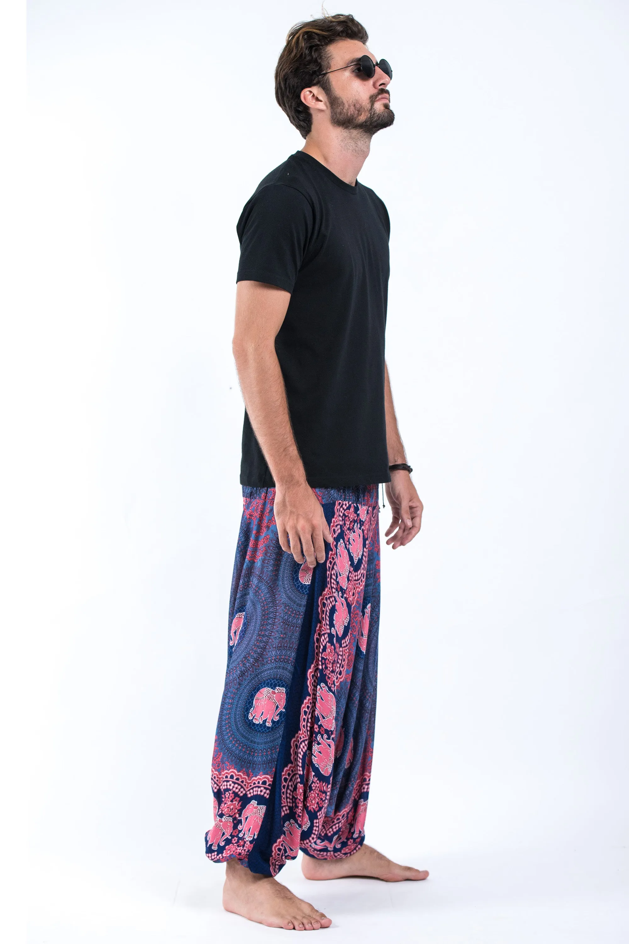 Mandala Elephant Drop Crotch Men's Elephant Pants in Blue