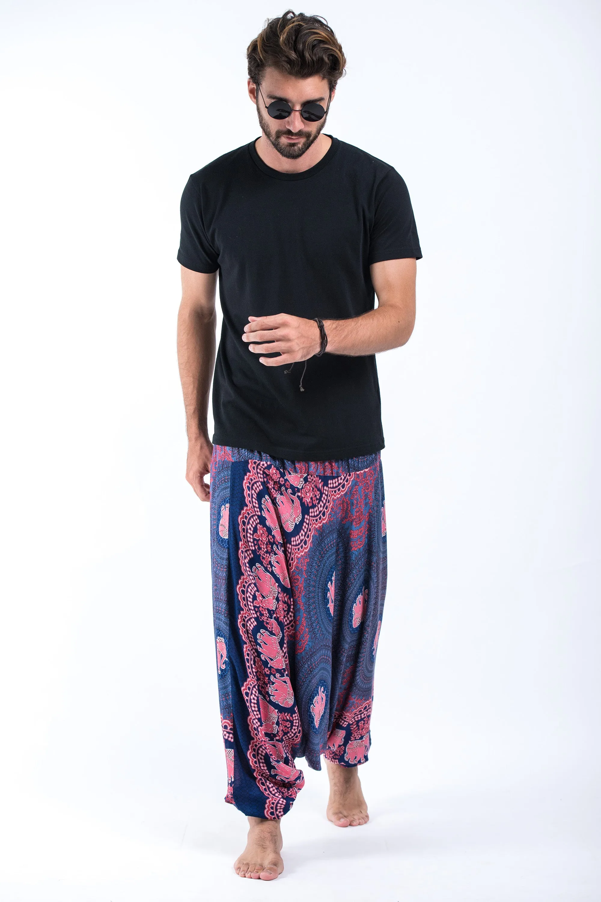 Mandala Elephant Drop Crotch Men's Elephant Pants in Blue