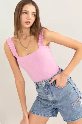 Maylee Ribbed Ruffle Strap Bodysuit