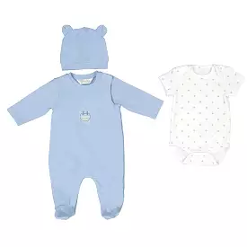 Mayoral Baby Blue Onesie, Bodysuit and  Hat Set _ 1723-36