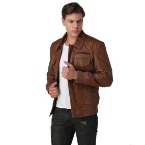 Men's Brown Bomber Leather Jacket - Leather Skin Shop