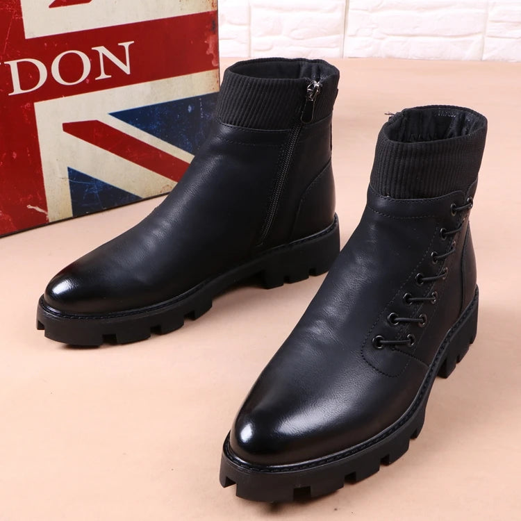 Men's Casual Synthetic Leather Round Toe Platform Sole Winter Ankle Boots