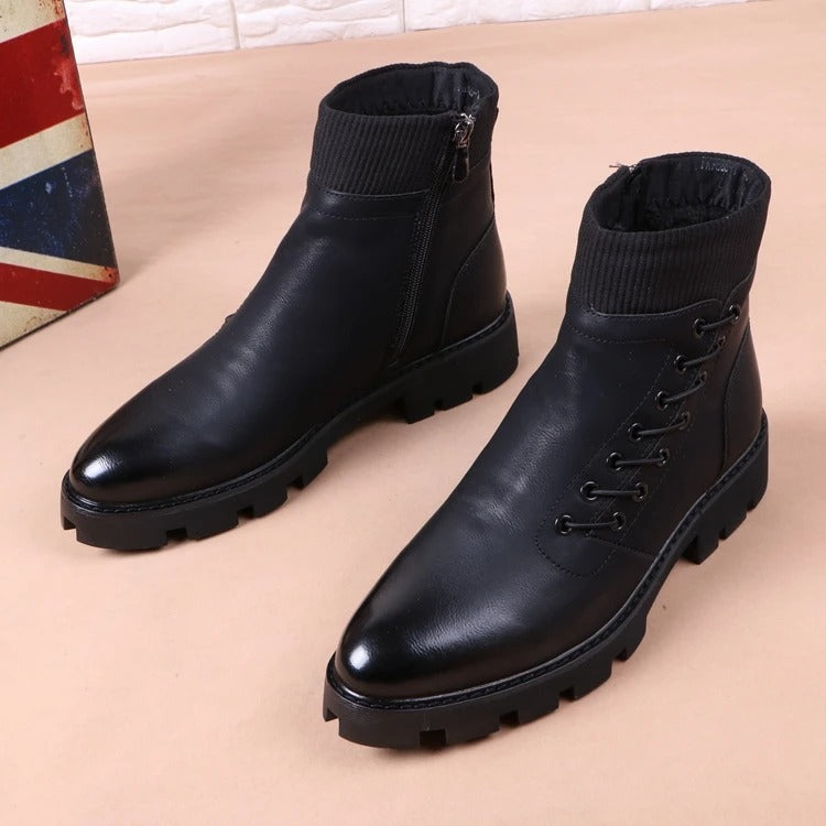 Men's Casual Synthetic Leather Round Toe Platform Sole Winter Ankle Boots