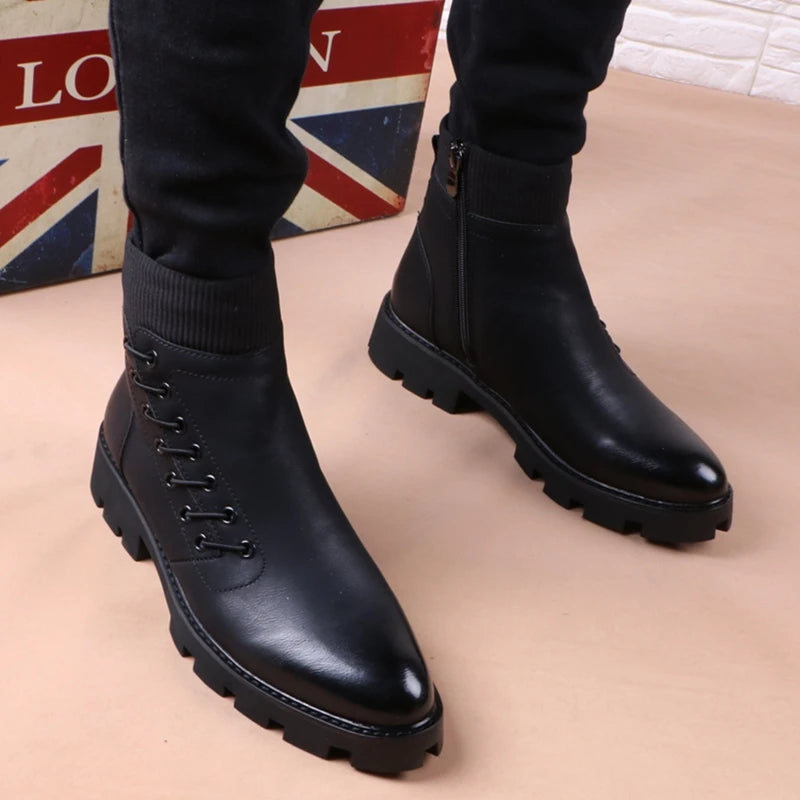 Men's Casual Synthetic Leather Round Toe Platform Sole Winter Ankle Boots