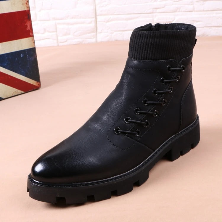 Men's Casual Synthetic Leather Round Toe Platform Sole Winter Ankle Boots