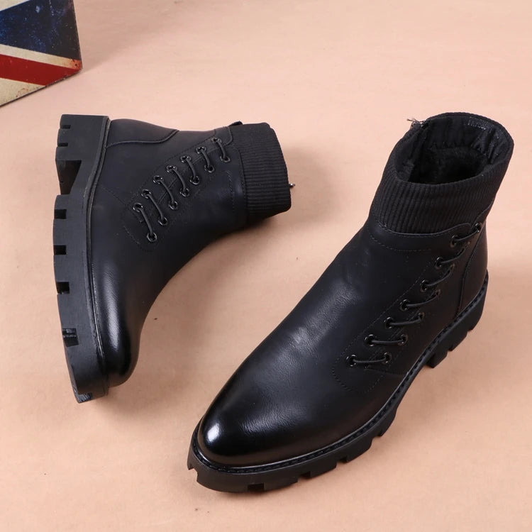 Men's Casual Synthetic Leather Round Toe Platform Sole Winter Ankle Boots