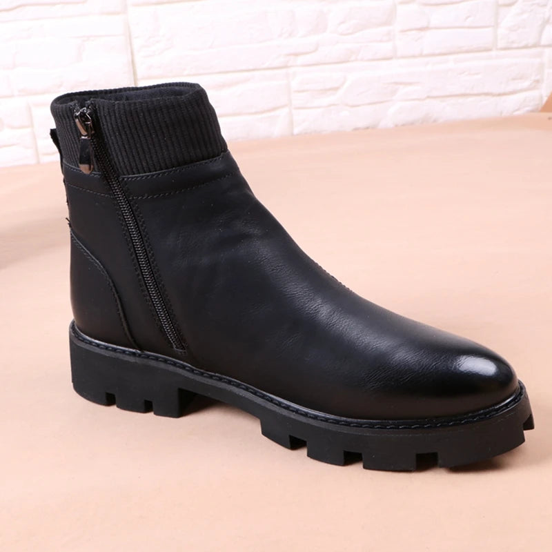 Men's Casual Synthetic Leather Round Toe Platform Sole Winter Ankle Boots