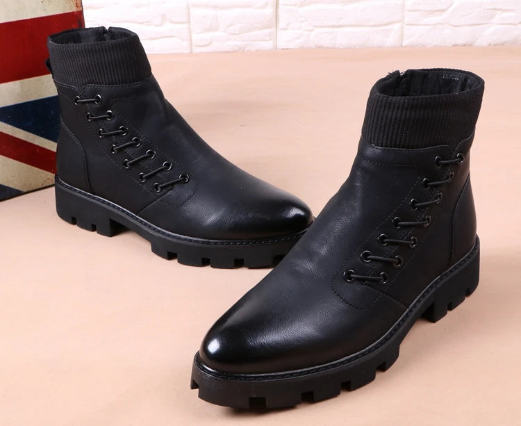 Men's Casual Synthetic Leather Round Toe Platform Sole Winter Ankle Boots