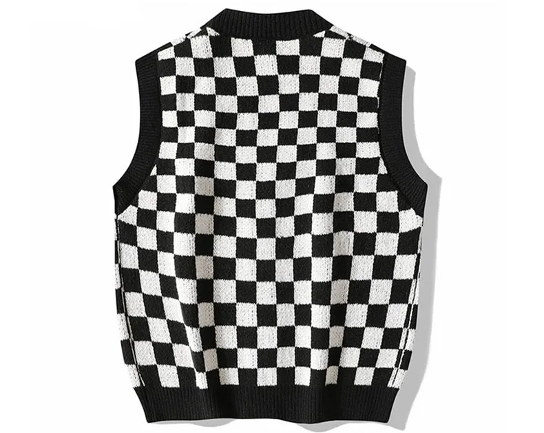 Men's Vintage Hip Hop Hand Knitted Sleeveless Loose Vest V-Neck Jersey