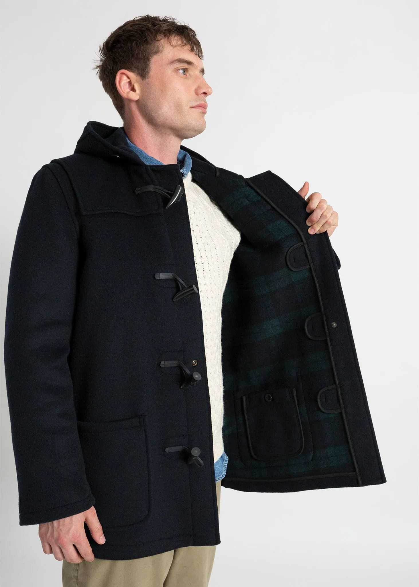 Mid Length Duffle Coat Navy Black Watch