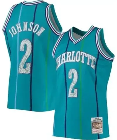 Mitchell & Ness Men's NBA Larry Johnson Charlotte Hornets 1996/97 Hardwood Classics NBA 75th Anniversary Diamond Swingman Jersey