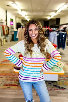 Multi Color Stripe Sweater - Oatmeal