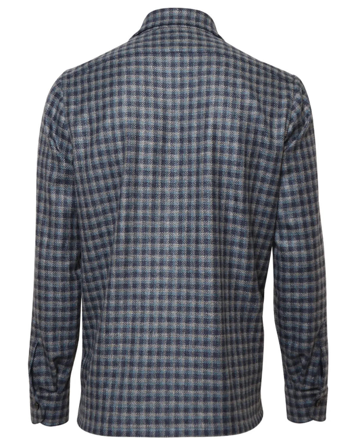 Navy and Tan Check Cashmere Overshirt