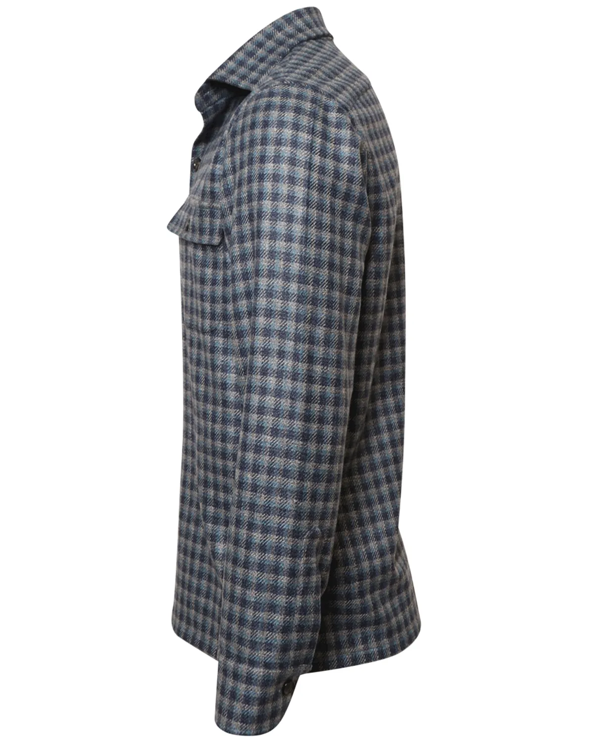 Navy and Tan Check Cashmere Overshirt