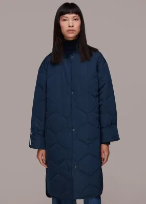 Navy Longline Quilted Coat