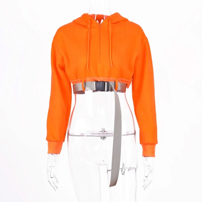 Orange Buckled Cropped Sweater