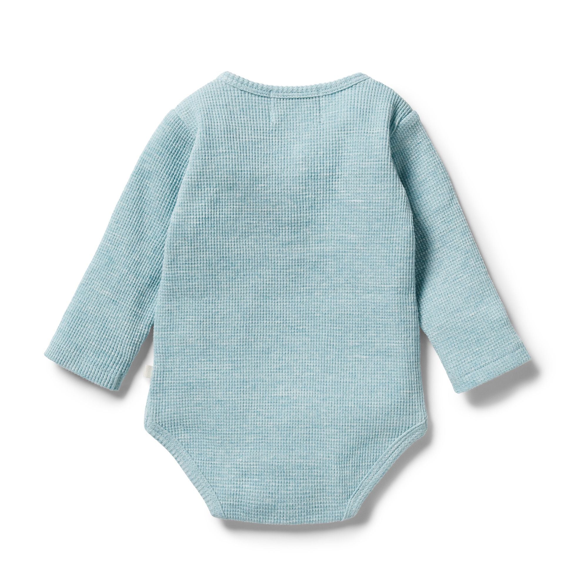 Organic Waffle Henley Bodysuit, Mint Fleck