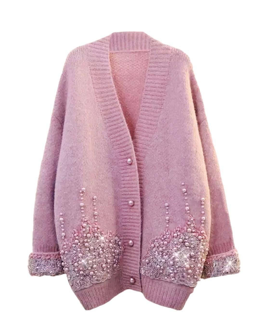 Oversized Beaded Soft Cardigan