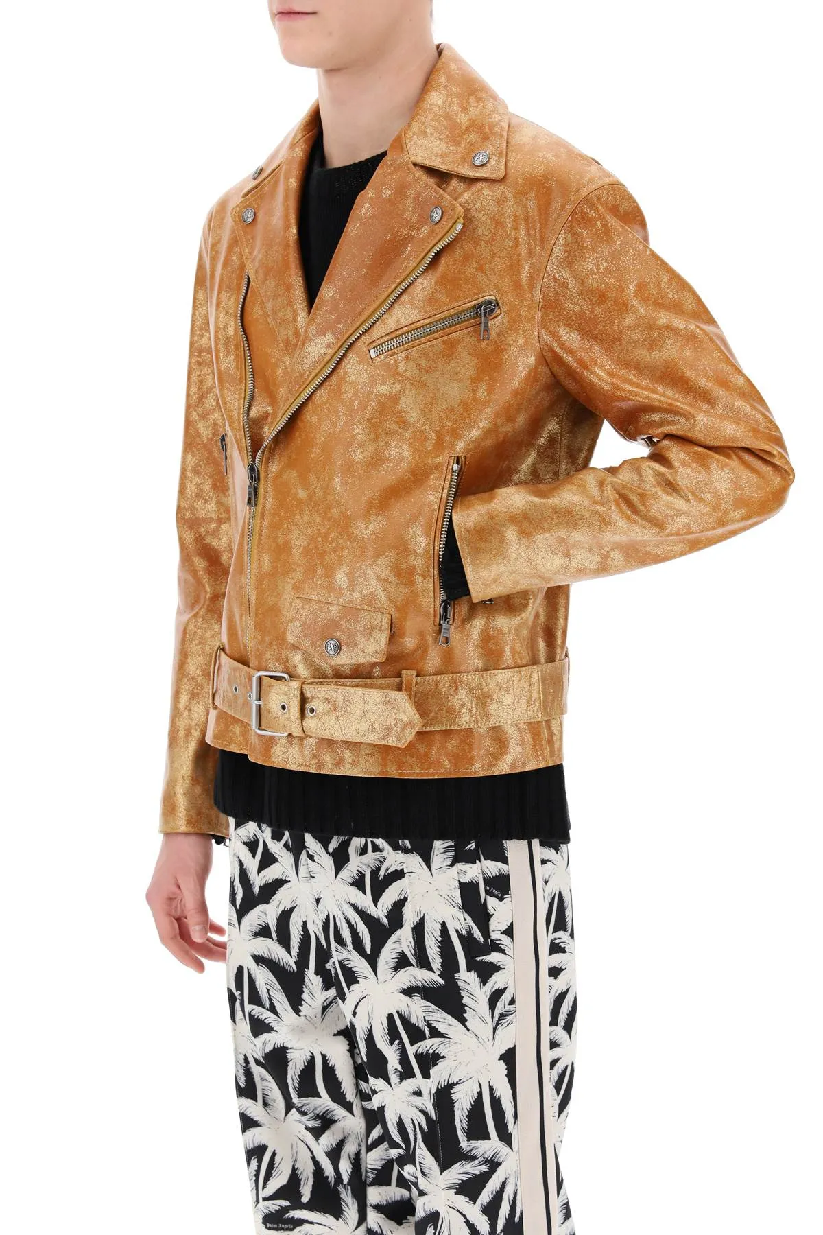 PA CITY BIKER JACKET IN LAMINATED LEATHER