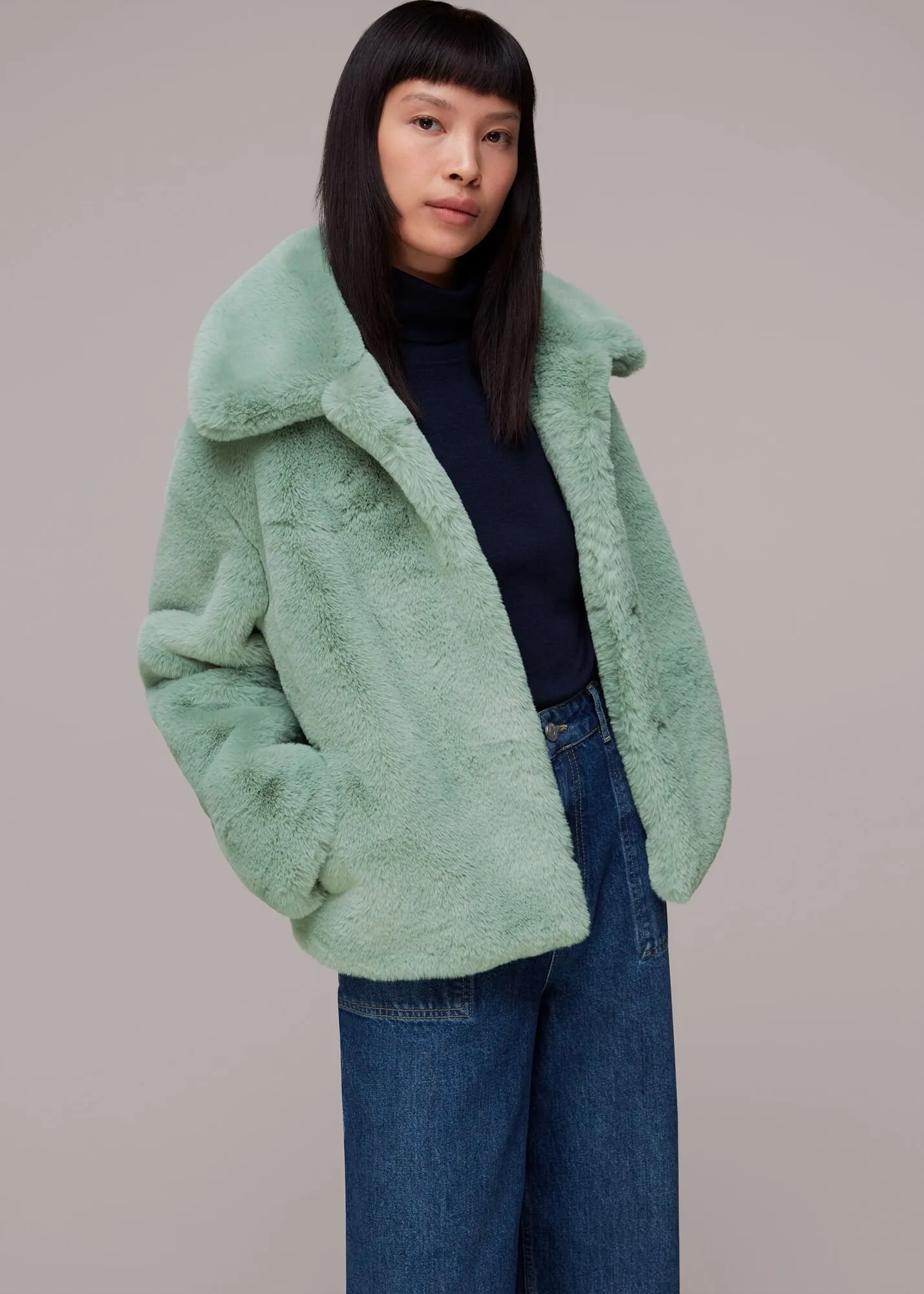 Pale Blue Drew Faux Fur Coat