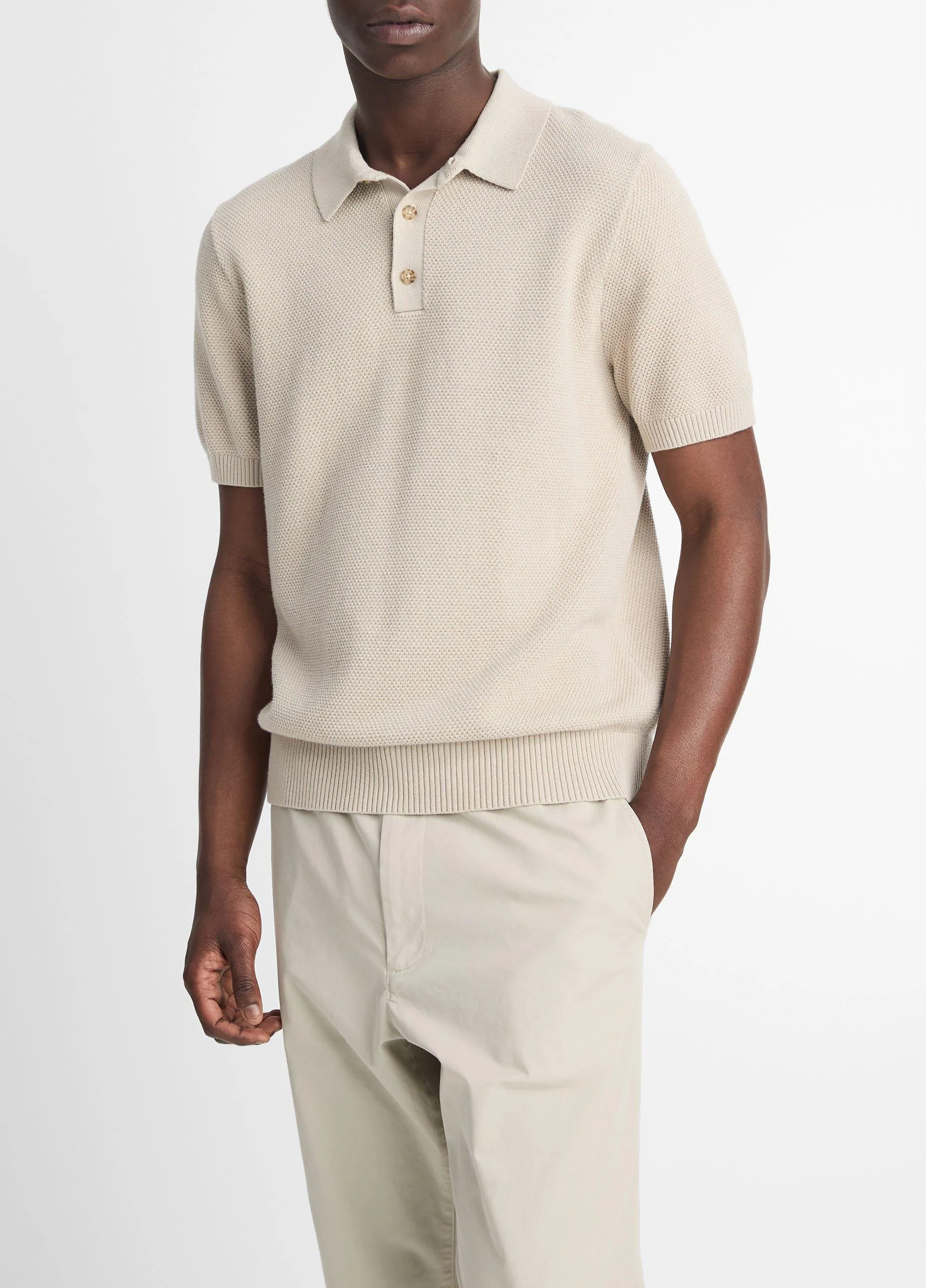 Piqué-Knit Cotton Polo Sweater