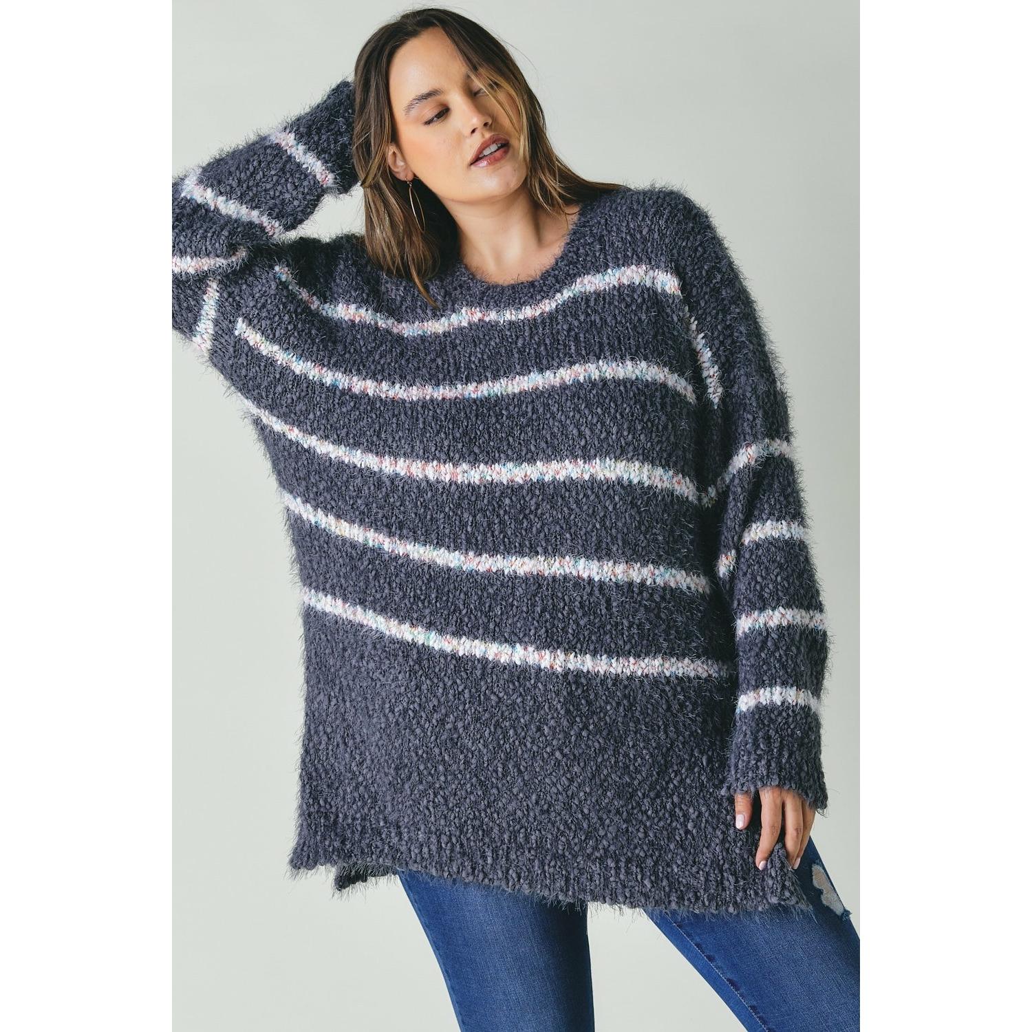 Plus size charcoal grey stripe sweater