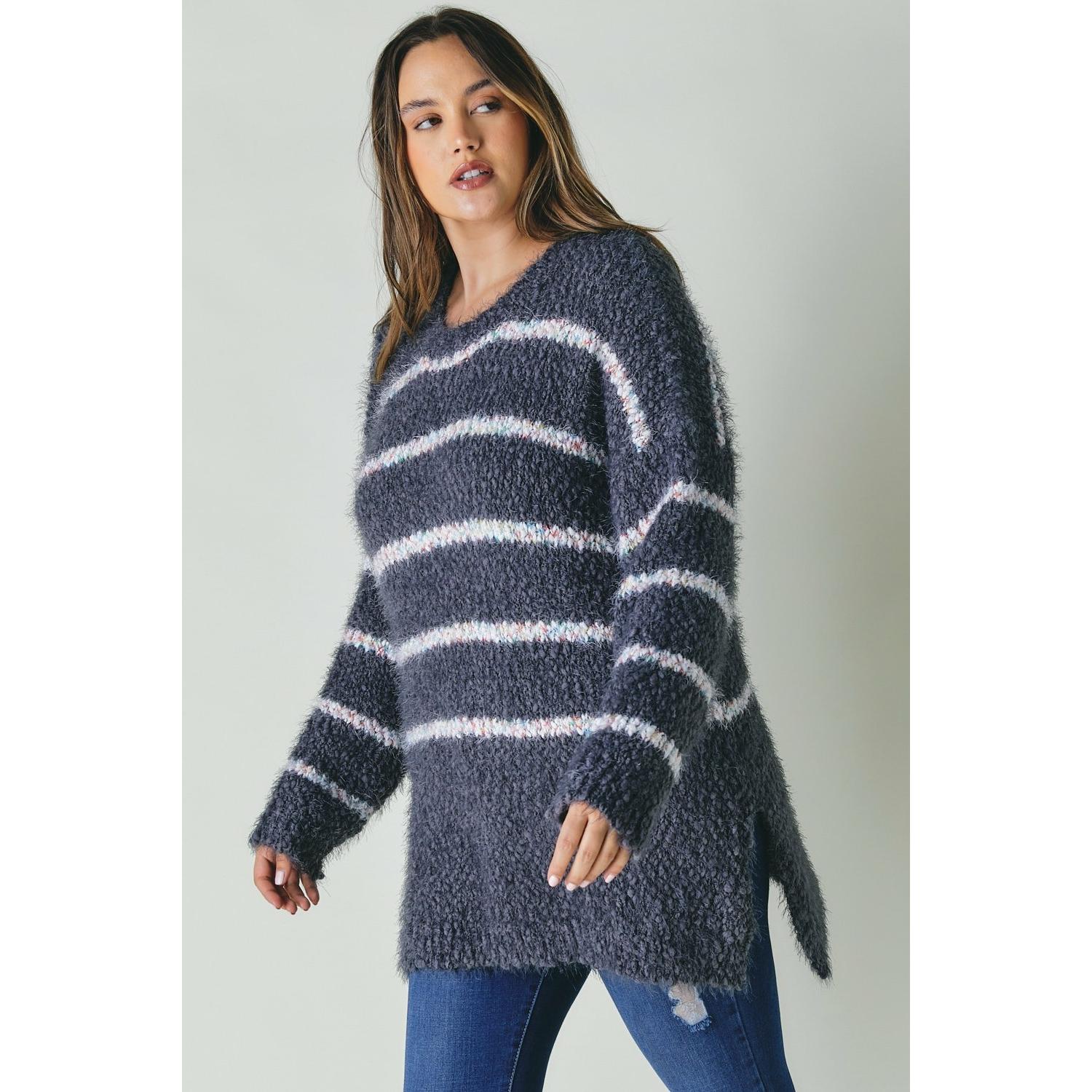 Plus size charcoal grey stripe sweater