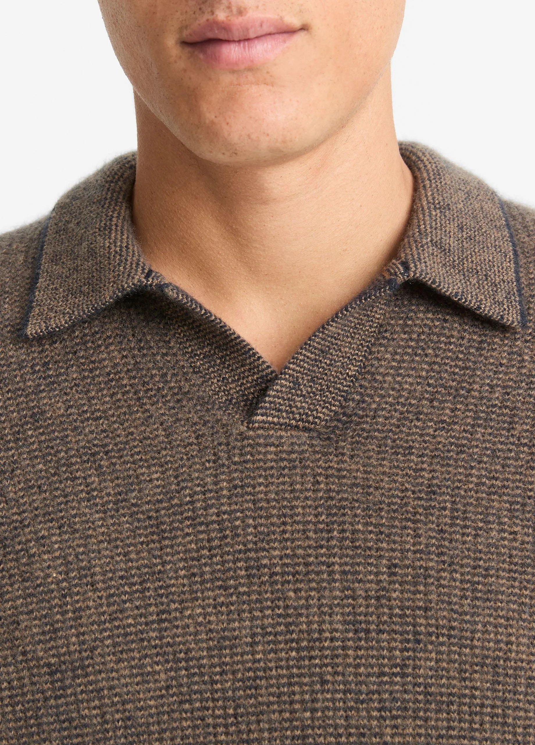 Plush Cashmere Thermal Johnny-Collar Sweater