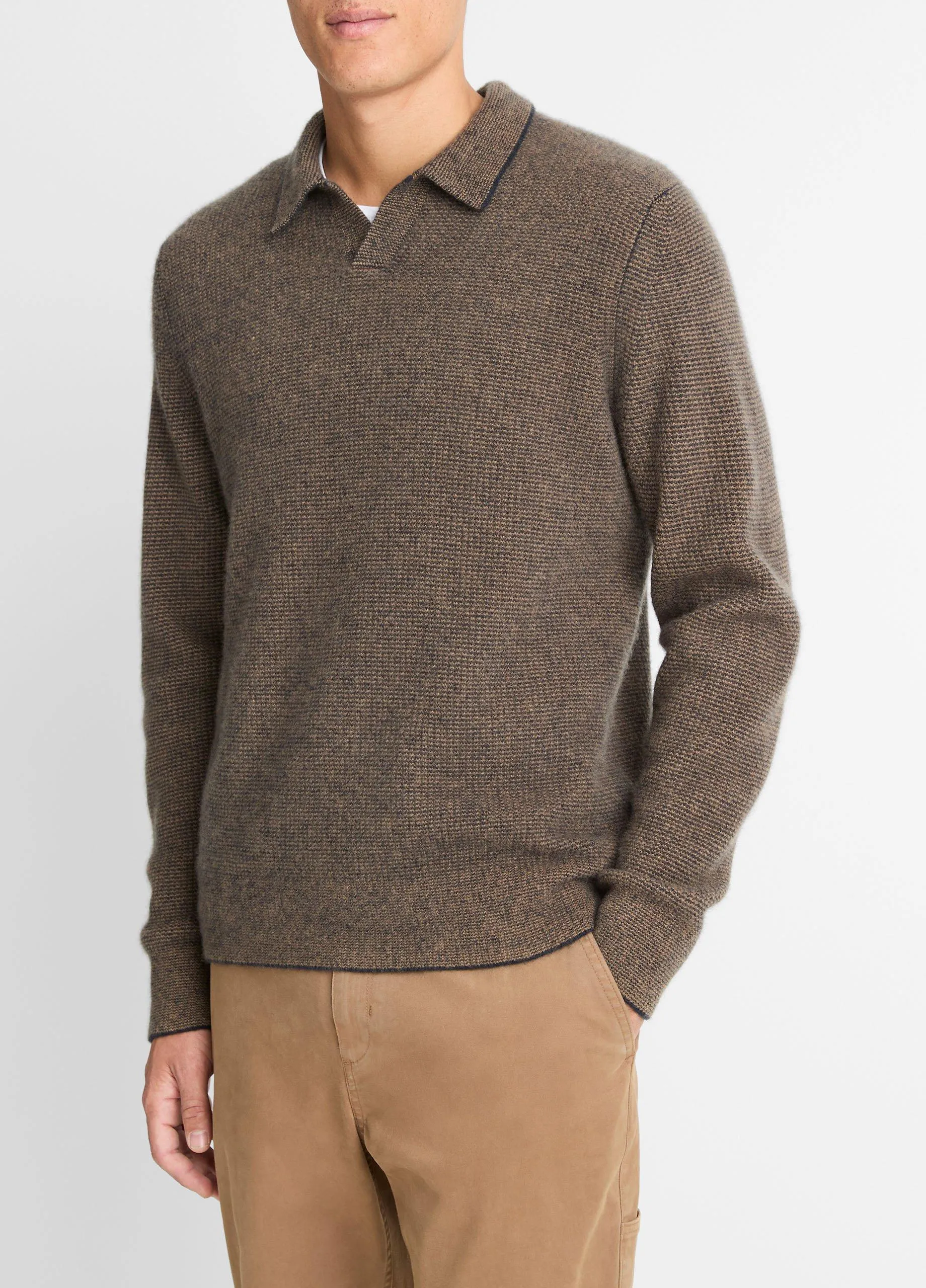 Plush Cashmere Thermal Johnny-Collar Sweater