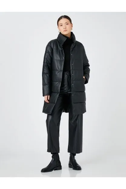 Puffer Jacket Leather Look