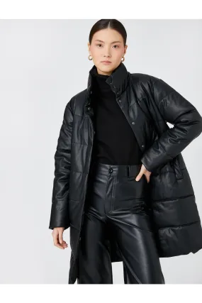 Puffer Jacket Leather Look