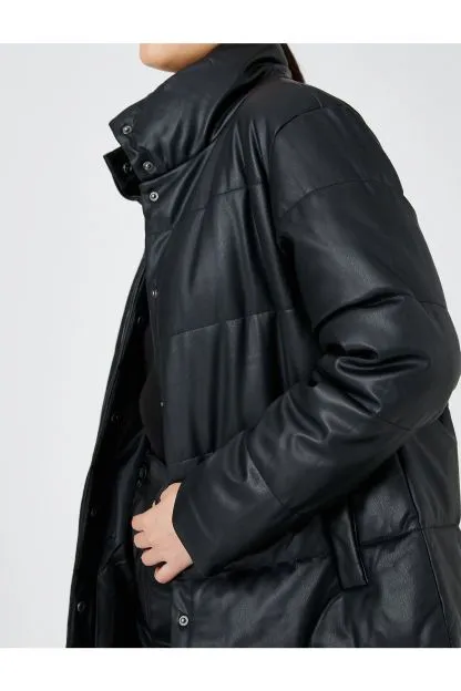 Puffer Jacket Leather Look