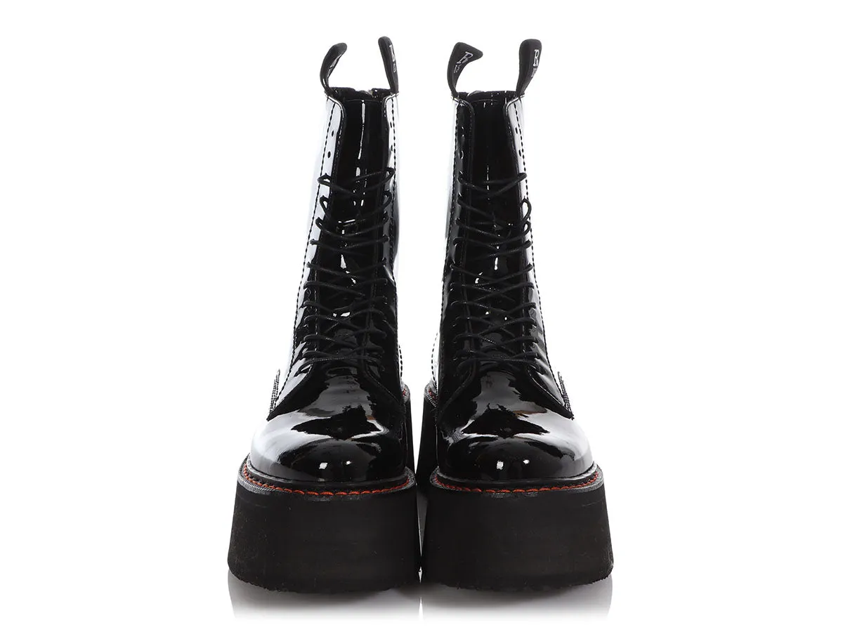 R13 Black Patent Double Stack Platform Combat Boots