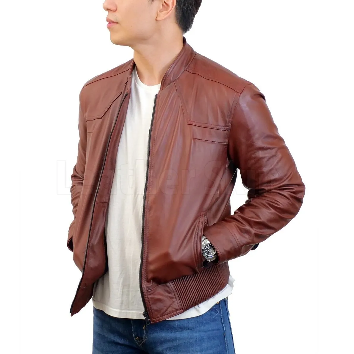 Red Maroon Leather Bomber Jacket - Leather Skin Shop