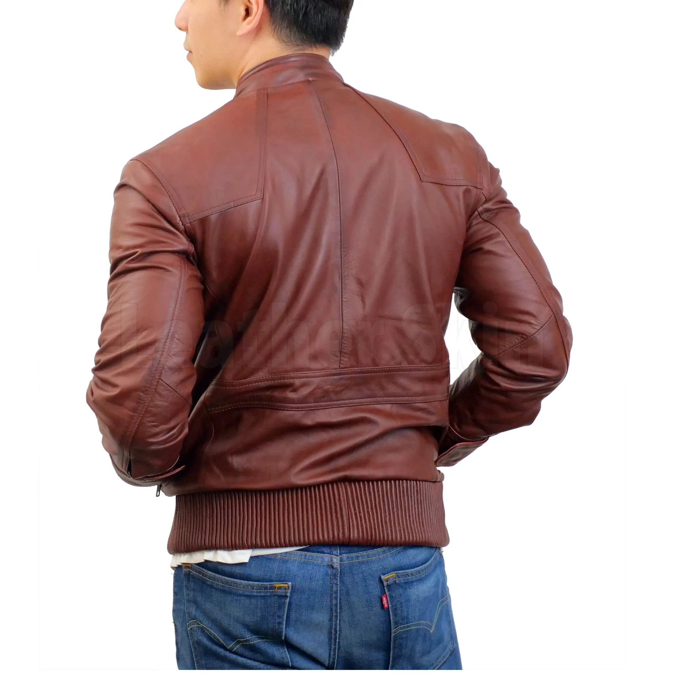 Red Maroon Leather Bomber Jacket - Leather Skin Shop