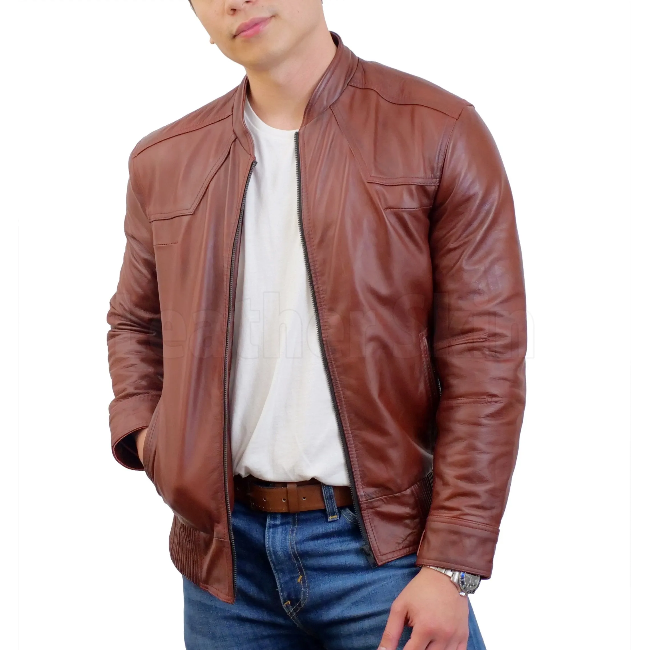 Red Maroon Leather Bomber Jacket - Leather Skin Shop