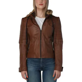 Rey Brown Hooded Leather Jacket - Leather Skin Shop