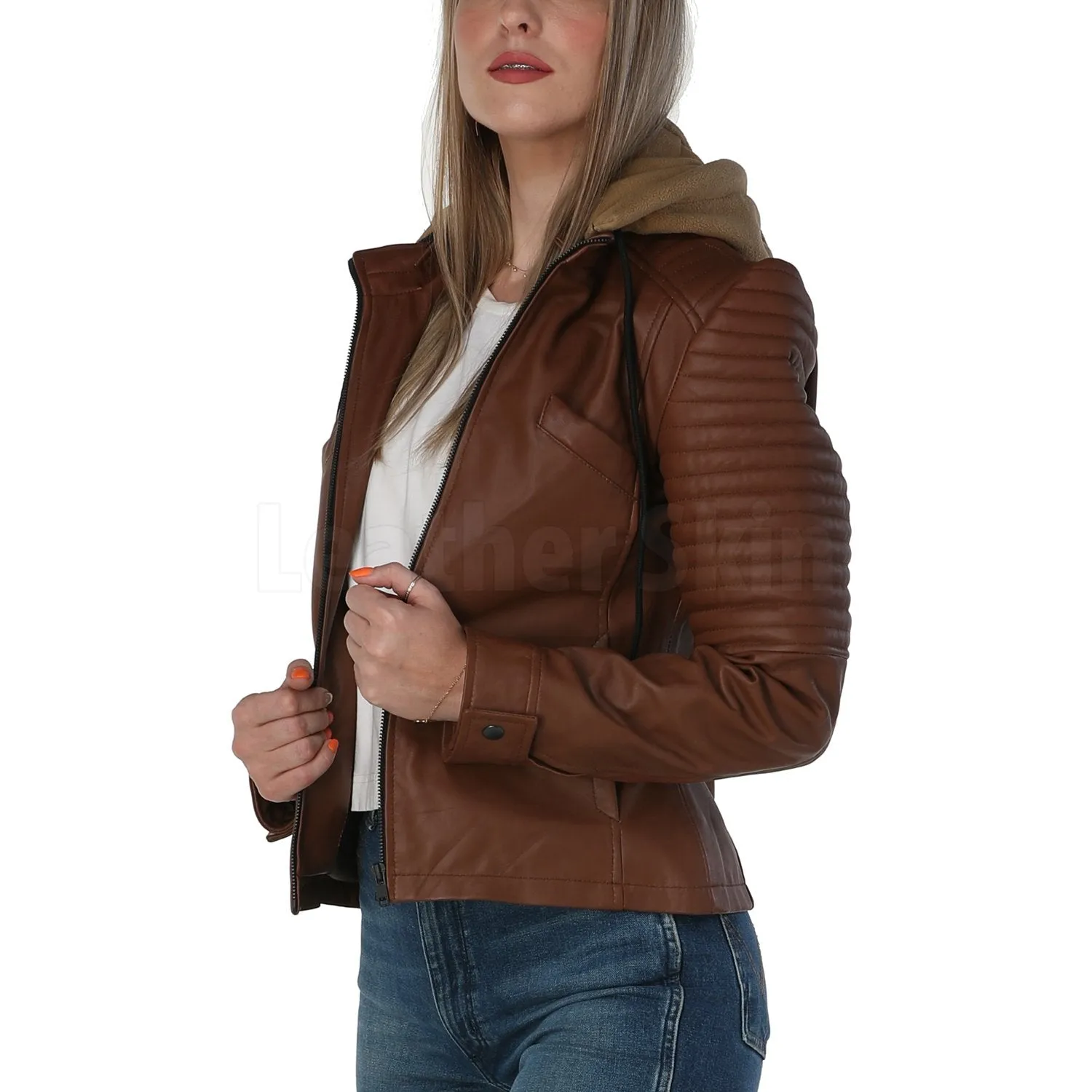 Rey Brown Hooded Leather Jacket - Leather Skin Shop