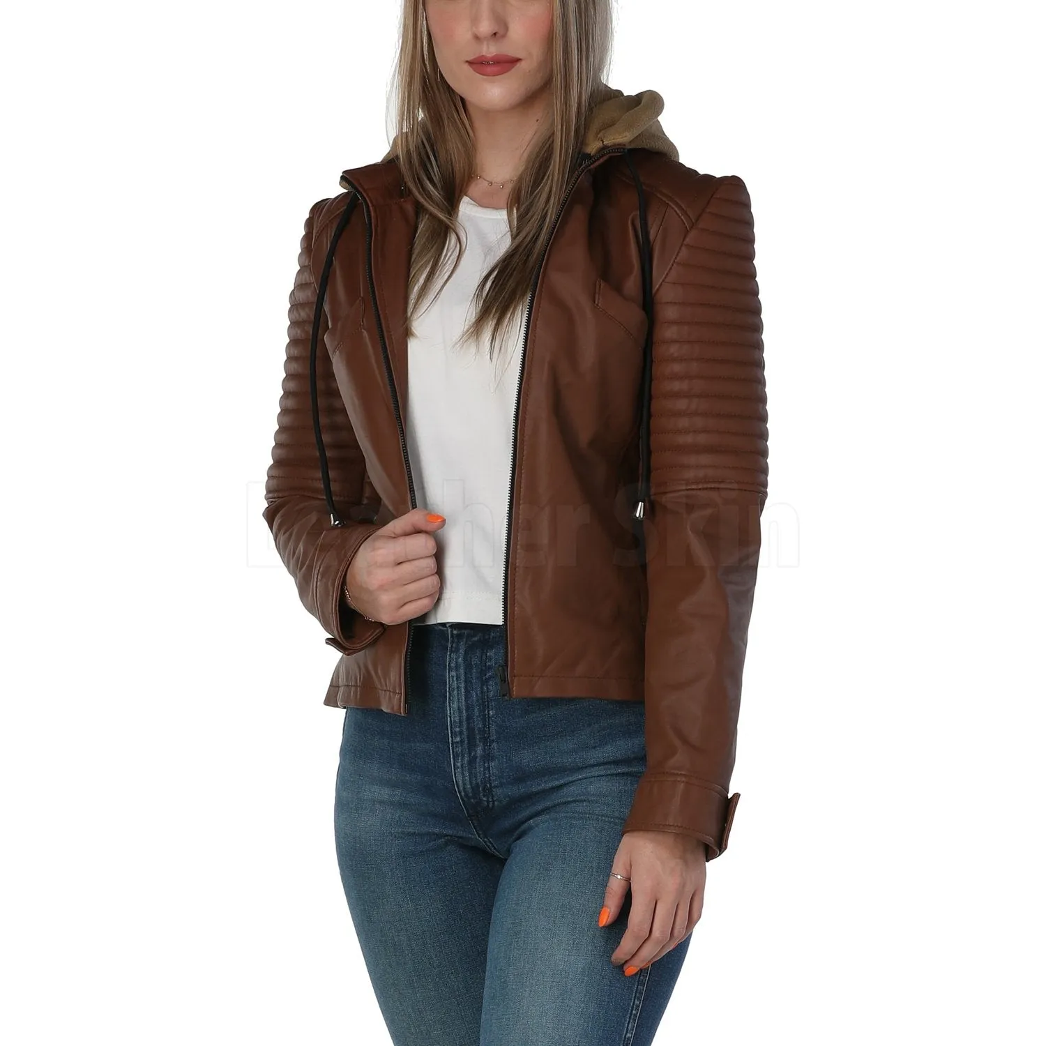 Rey Brown Hooded Leather Jacket - Leather Skin Shop