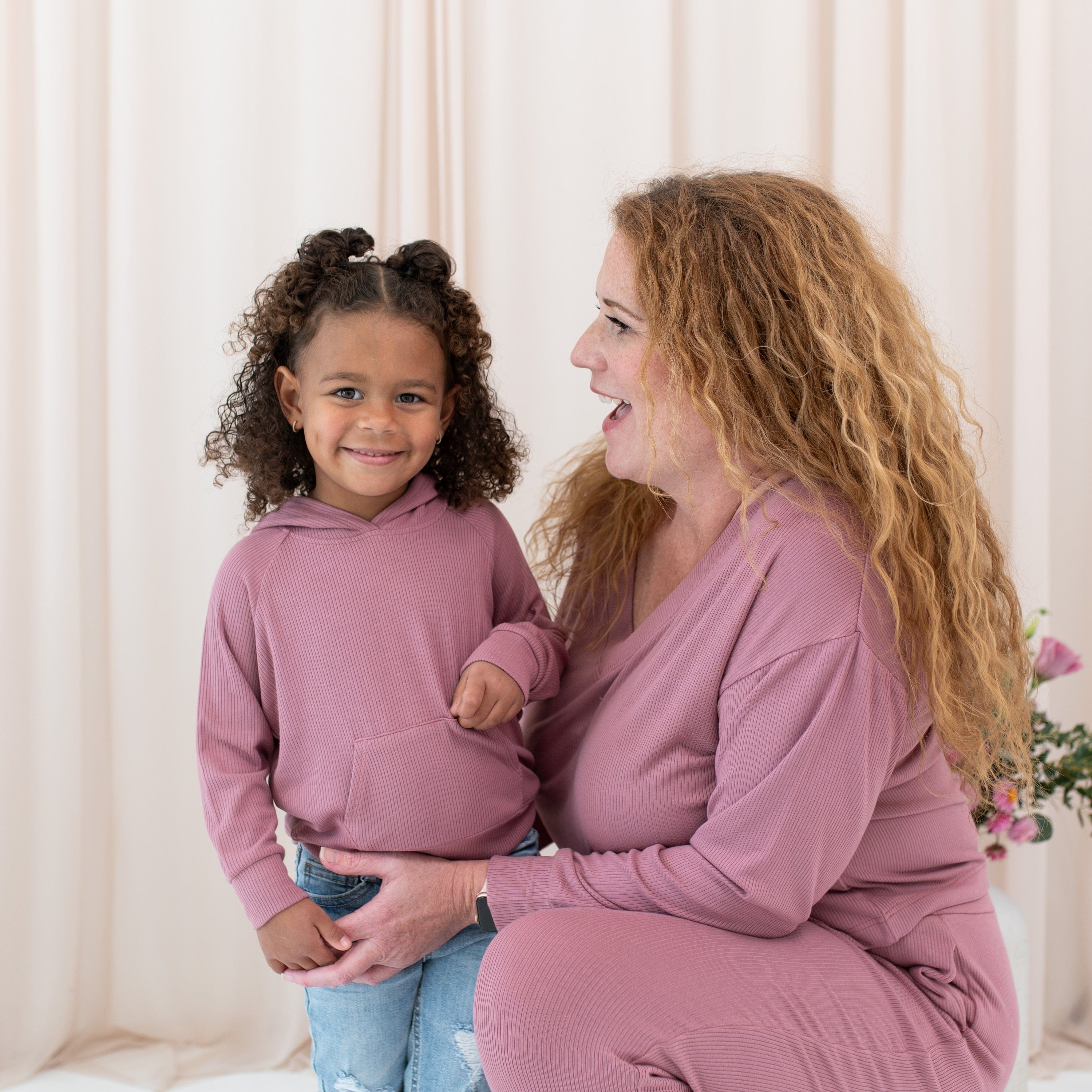 Ribbed Hoodie in Dusty Rose