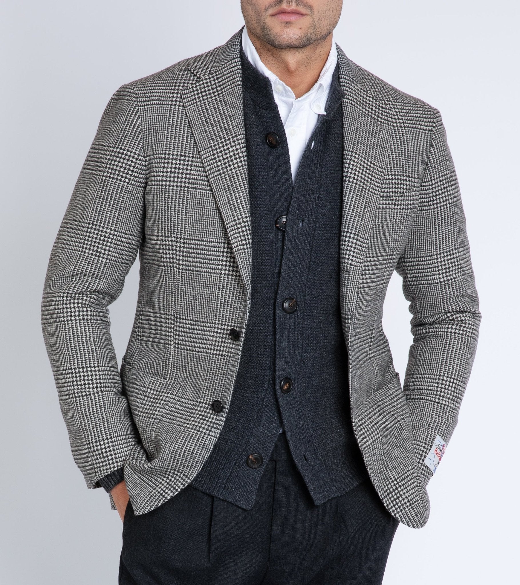 Ring Jacket Wool Mesh Prince of Wales Checked Balloon Jacket: Grey