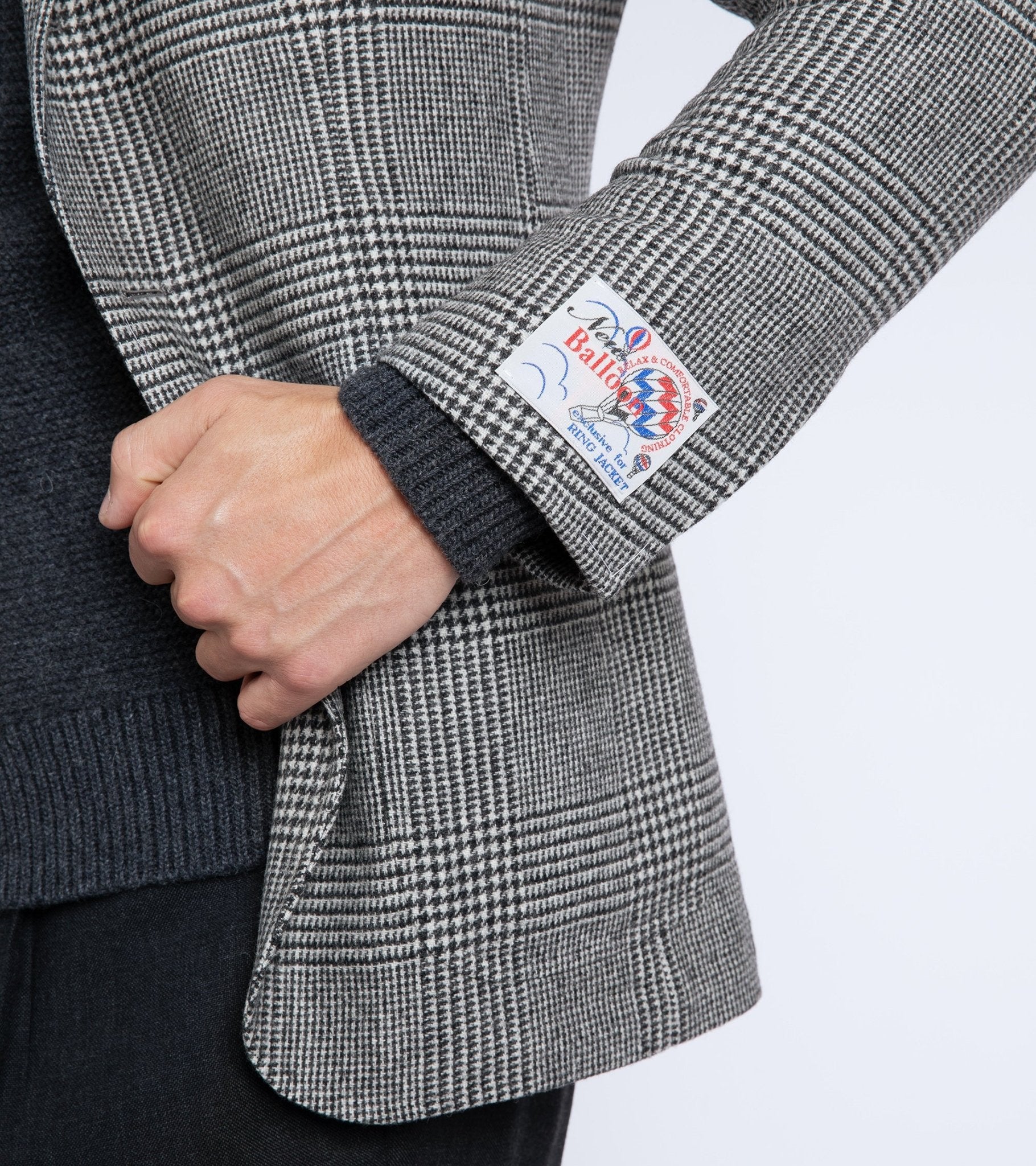 Ring Jacket Wool Mesh Prince of Wales Checked Balloon Jacket: Grey