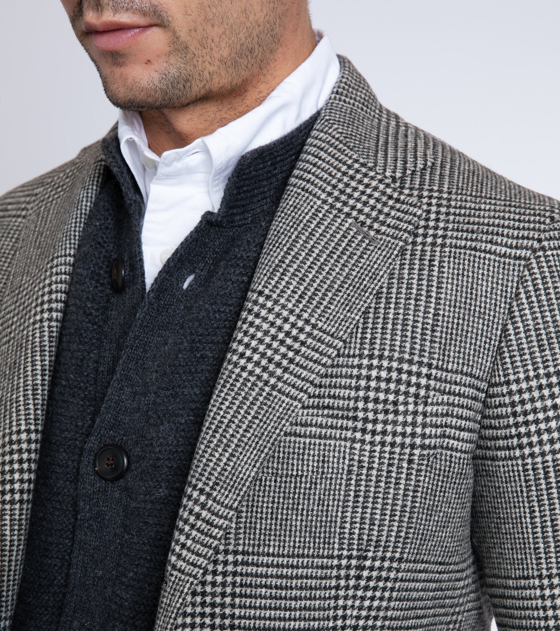 Ring Jacket Wool Mesh Prince of Wales Checked Balloon Jacket: Grey