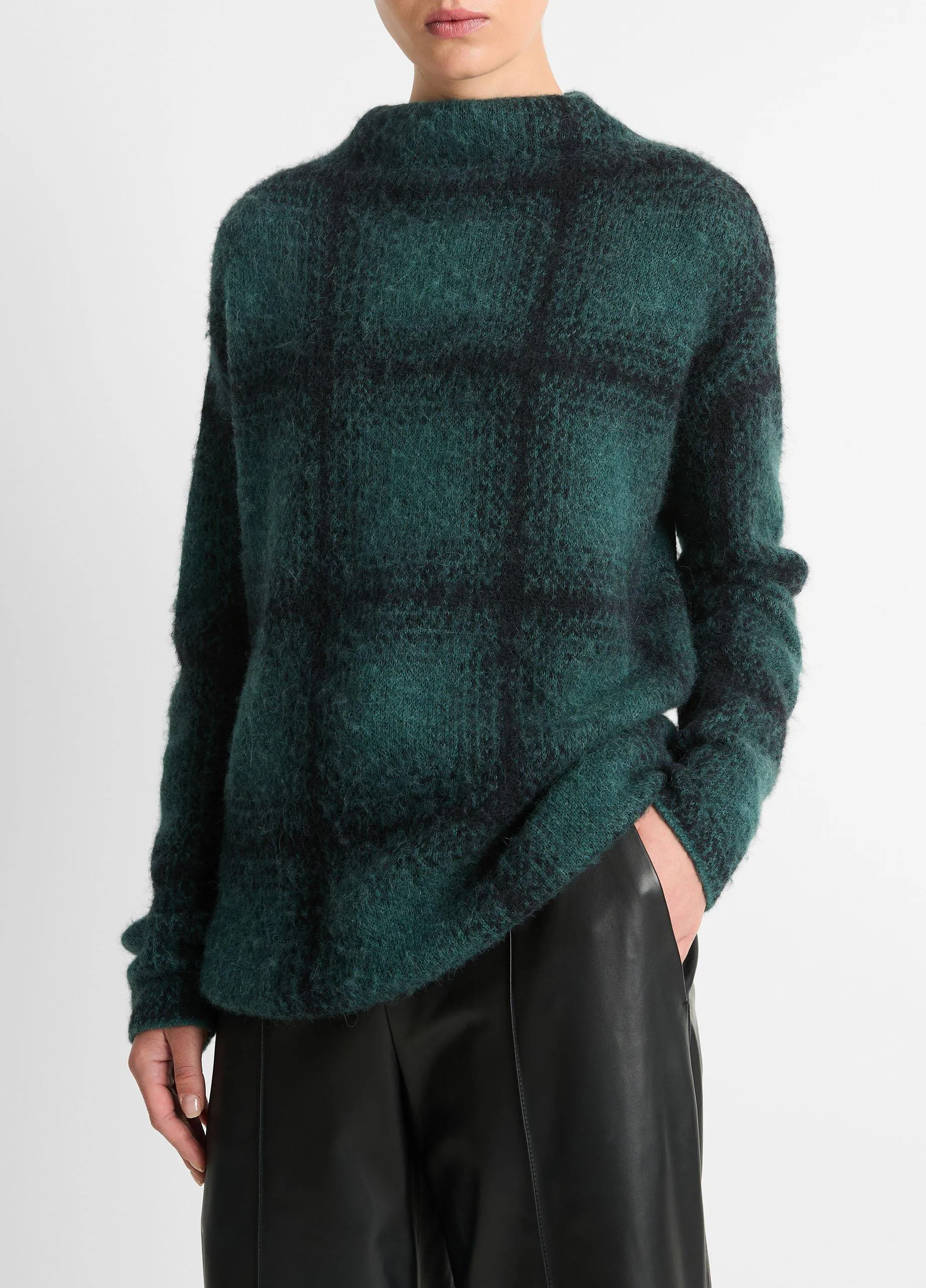 Shadow Plaid Funnel Neck Sweater