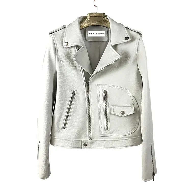 Sheepkin Leather Biker Jacket With Asymmetrical Zippers