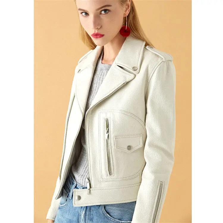 Sheepkin Leather Biker Jacket With Asymmetrical Zippers