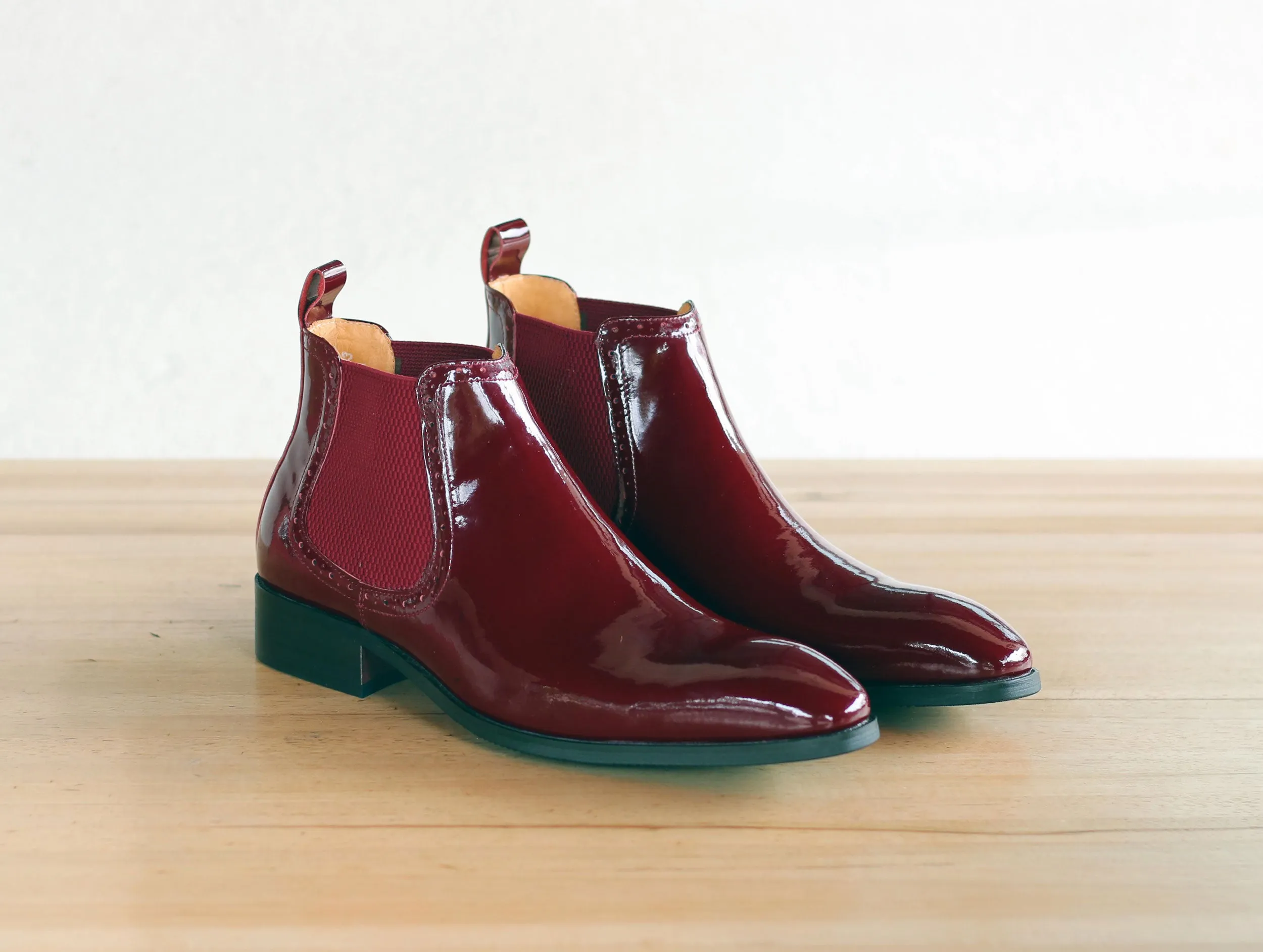 Shiny Calfskin Slip-On Boot Burgundy