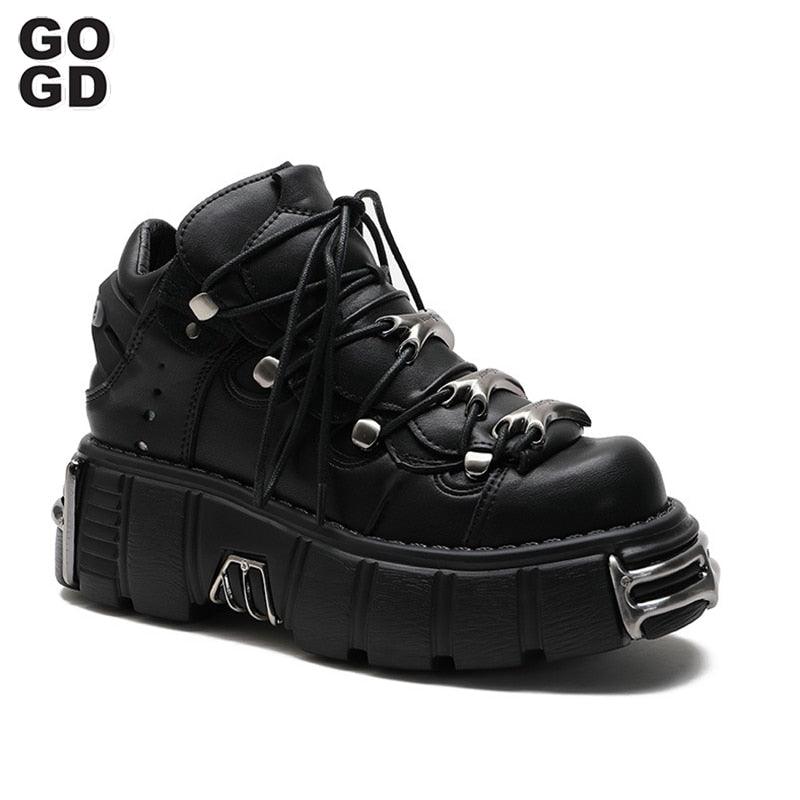 Shoes Lace-up Platform Shoes Metal Decor Gothic Ankle Boots